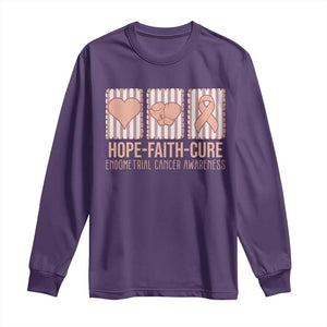 Endometrial Cancer Awareness Long Sleeve Shirt Hope Faith Cure Peach Ribbon