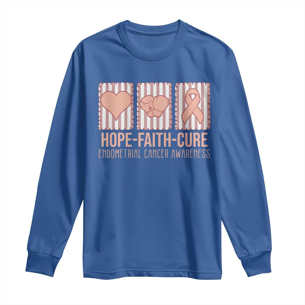 Endometrial Cancer Awareness Long Sleeve Shirt Hope Faith Cure Peach Ribbon