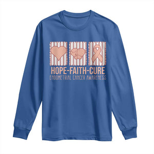 Endometrial Cancer Awareness Long Sleeve Shirt Hope Faith Cure Peach Ribbon