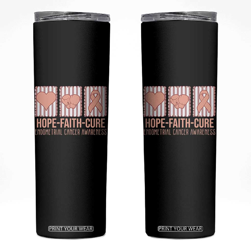 Endometrial Cancer Awareness Skinny Tumbler Hope Faith Cure Peach Ribbon