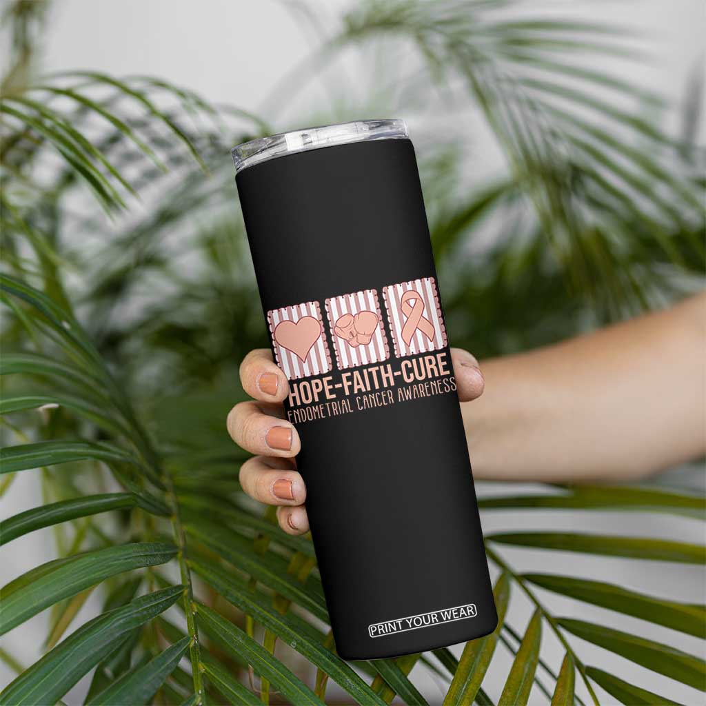 Endometrial Cancer Awareness Skinny Tumbler Hope Faith Cure Peach Ribbon
