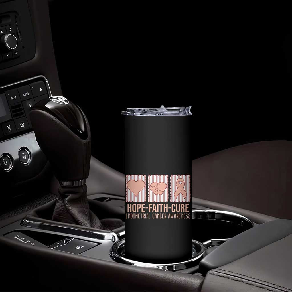 Endometrial Cancer Awareness Skinny Tumbler Hope Faith Cure Peach Ribbon