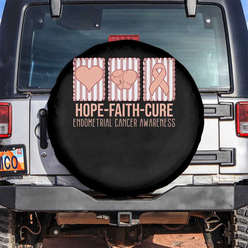 Endometrial Cancer Awareness Spare Tire Cover Hope Faith Cure Peach Ribbon TS12 No hole Black Print Your Wear