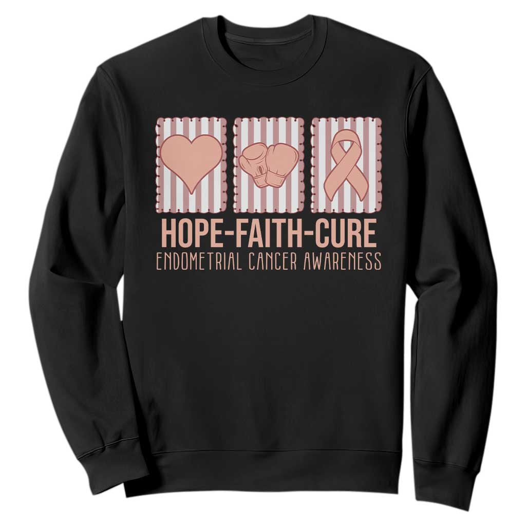 Endometrial Cancer Awareness Sweatshirt Hope Faith Cure Peach Ribbon