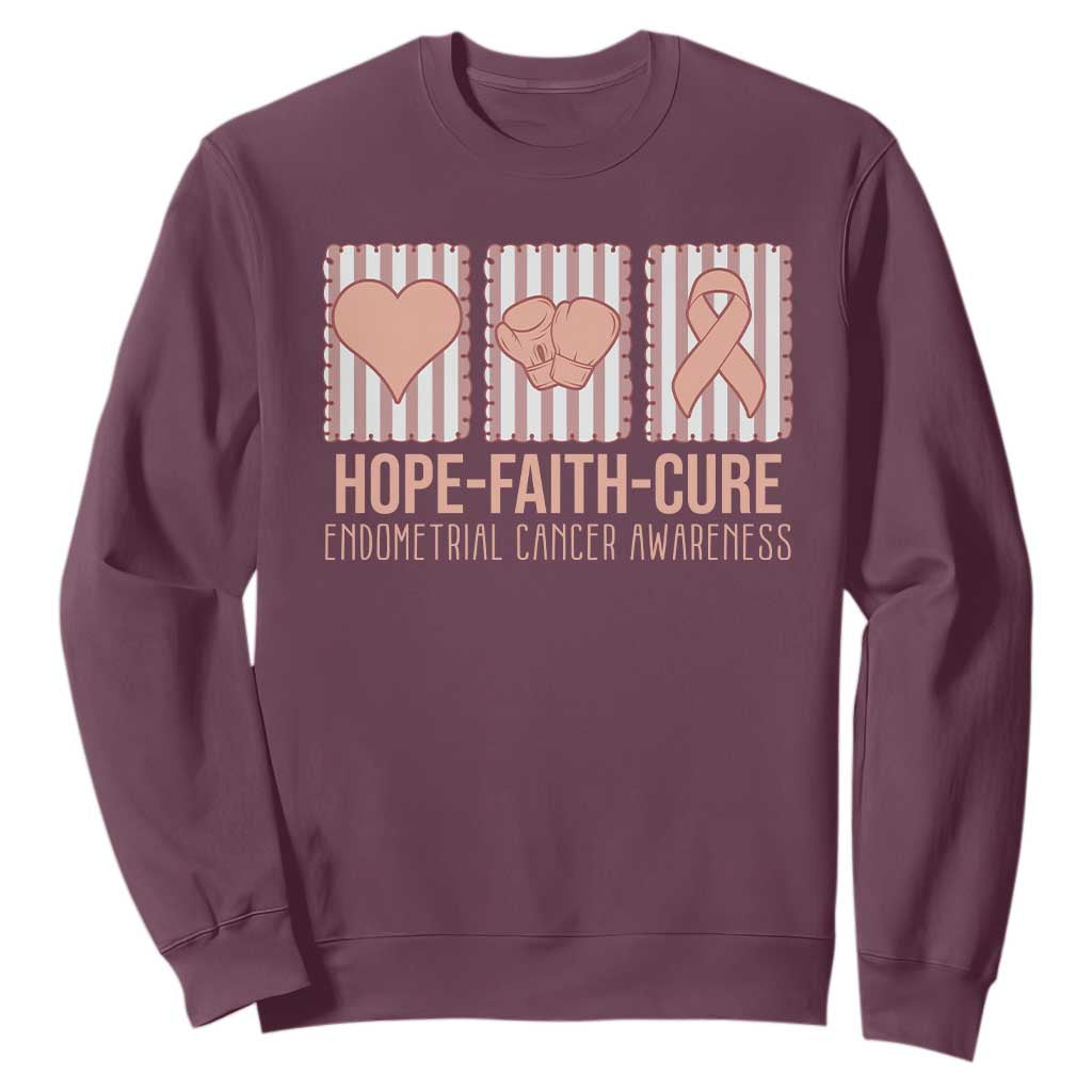 Endometrial Cancer Awareness Sweatshirt Hope Faith Cure Peach Ribbon