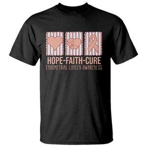 Endometrial Cancer Awareness T Shirt Hope Faith Cure Peach Ribbon