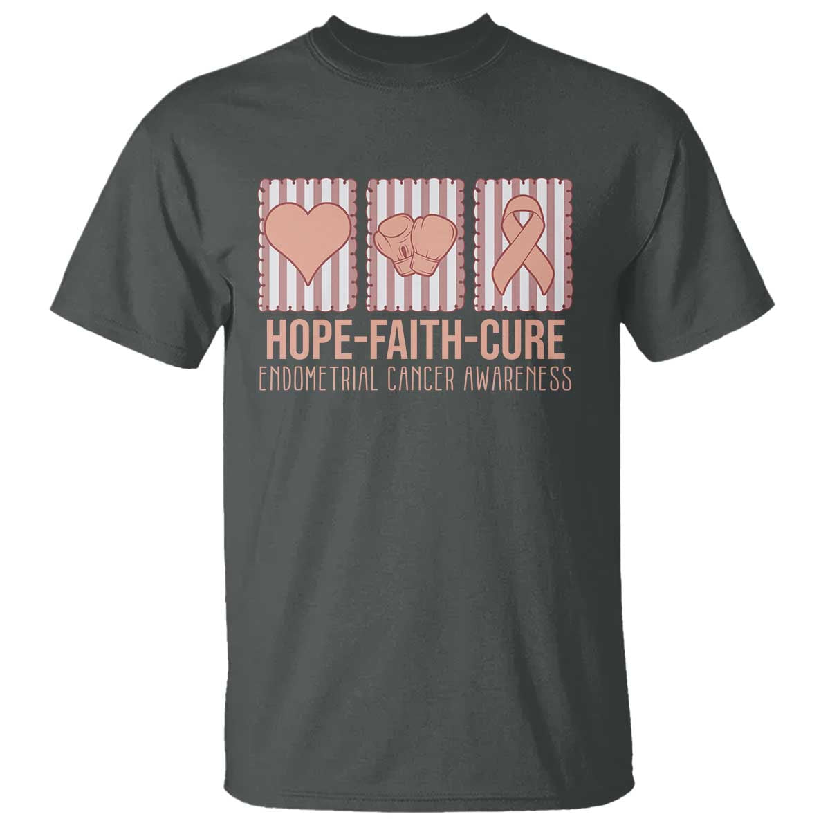 Endometrial Cancer Awareness T Shirt Hope Faith Cure Peach Ribbon