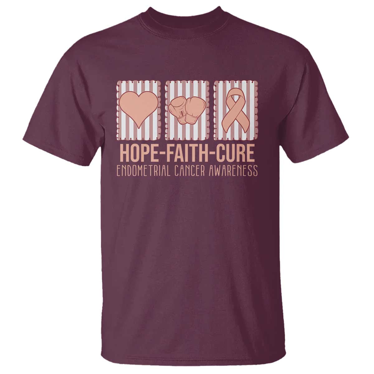 Endometrial Cancer Awareness T Shirt Hope Faith Cure Peach Ribbon
