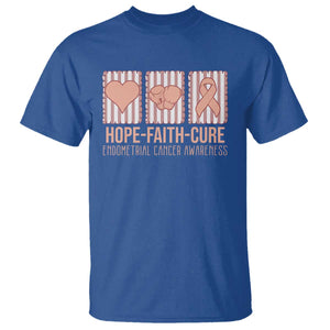 Endometrial Cancer Awareness T Shirt Hope Faith Cure Peach Ribbon