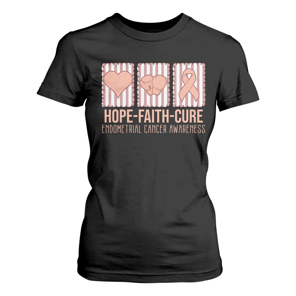 Endometrial Cancer Awareness T Shirt For Women Hope Faith Cure Peach Ribbon