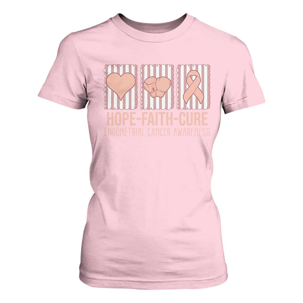 Endometrial Cancer Awareness T Shirt For Women Hope Faith Cure Peach Ribbon