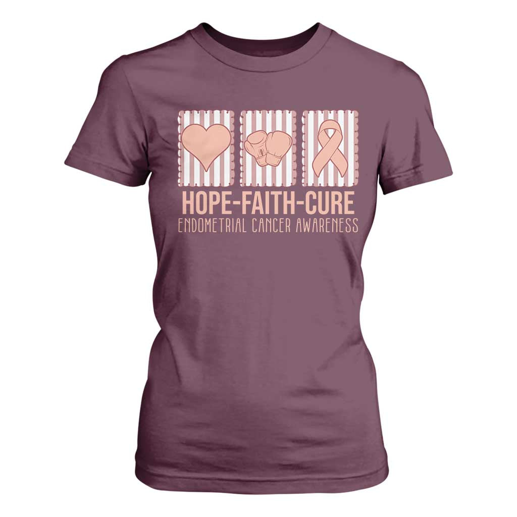 Endometrial Cancer Awareness T Shirt For Women Hope Faith Cure Peach Ribbon