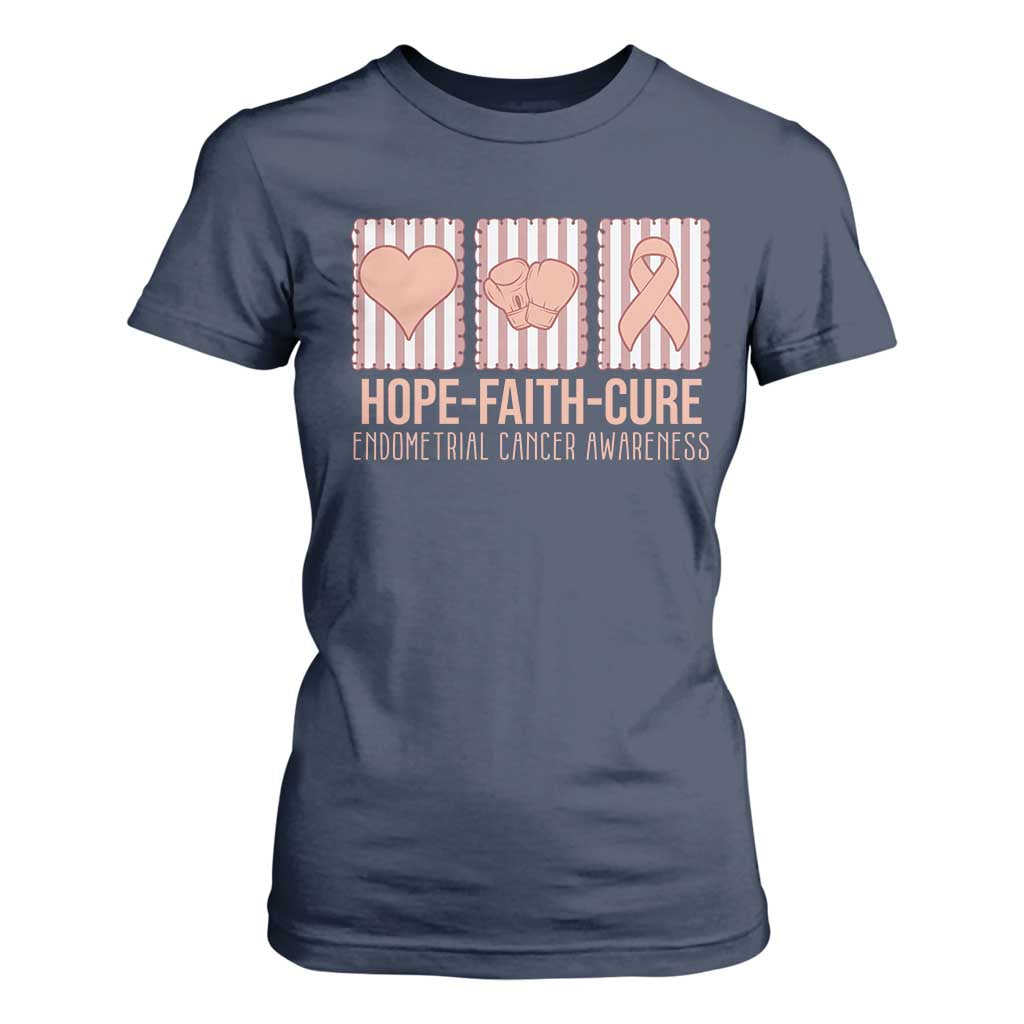 Endometrial Cancer Awareness T Shirt For Women Hope Faith Cure Peach Ribbon