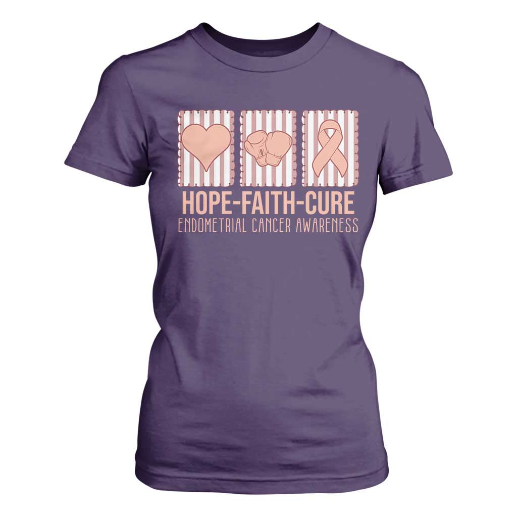 Endometrial Cancer Awareness T Shirt For Women Hope Faith Cure Peach Ribbon