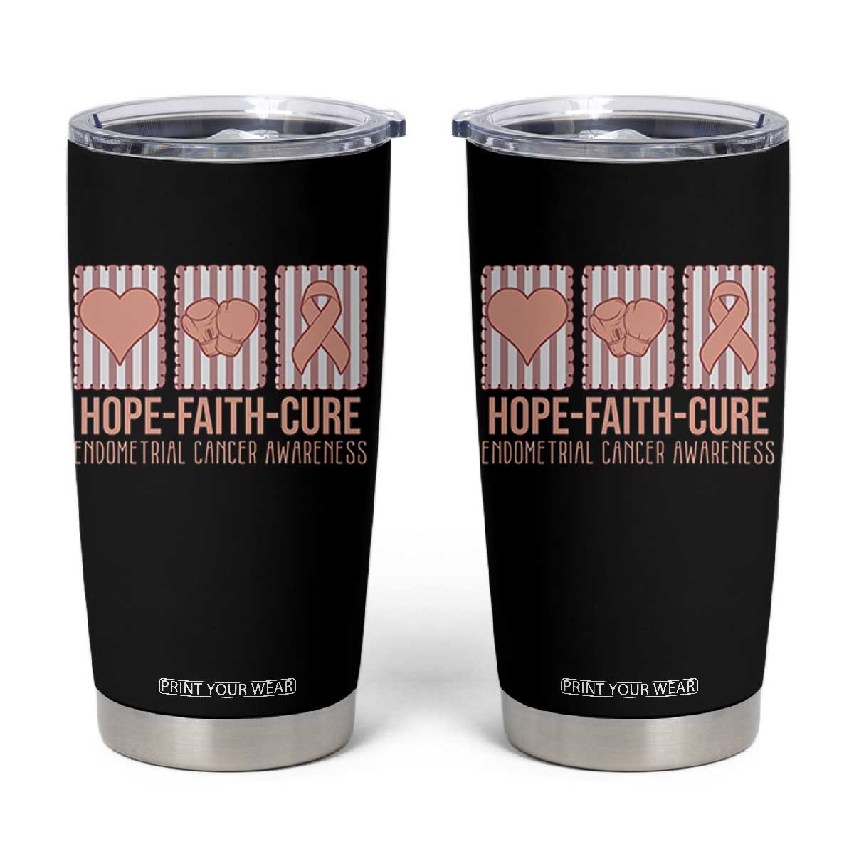 Endometrial Cancer Awareness Tumbler Cup Hope Faith Cure Peach Ribbon