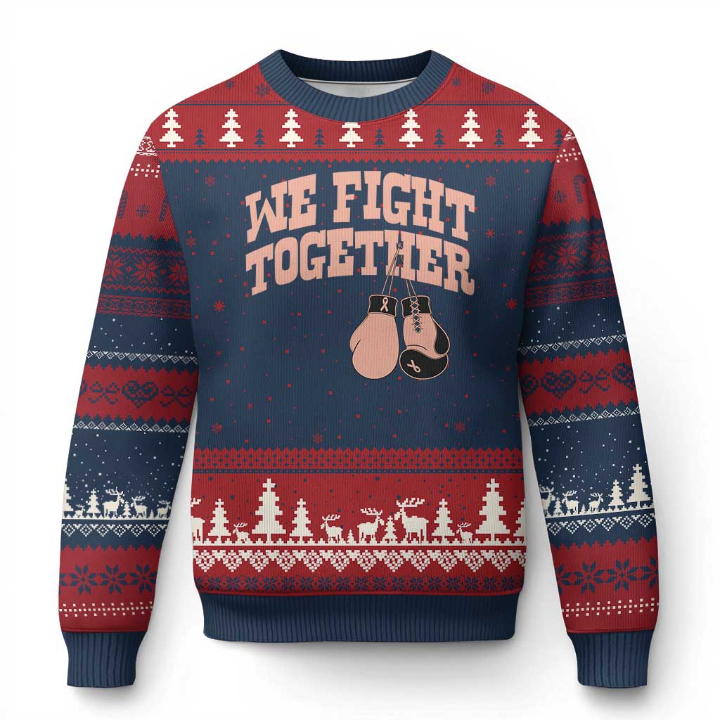 Endometrial Cancer Warrior Ugly Christmas Sweater We Fight Together Boxing Gift TS12 Navy Red Print Your Wear