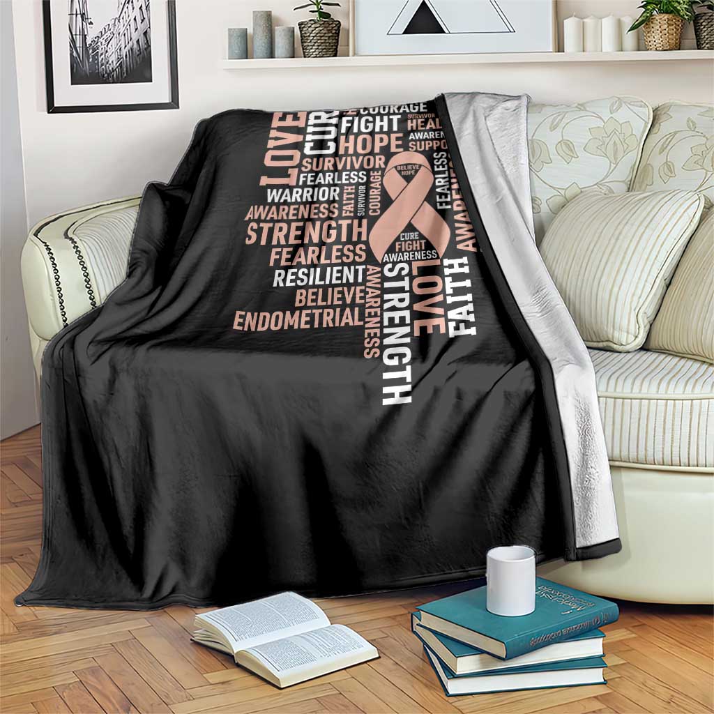 Endometrial Cancer Awareness Throw Blanket Warrior Survivor Peach Ribbon