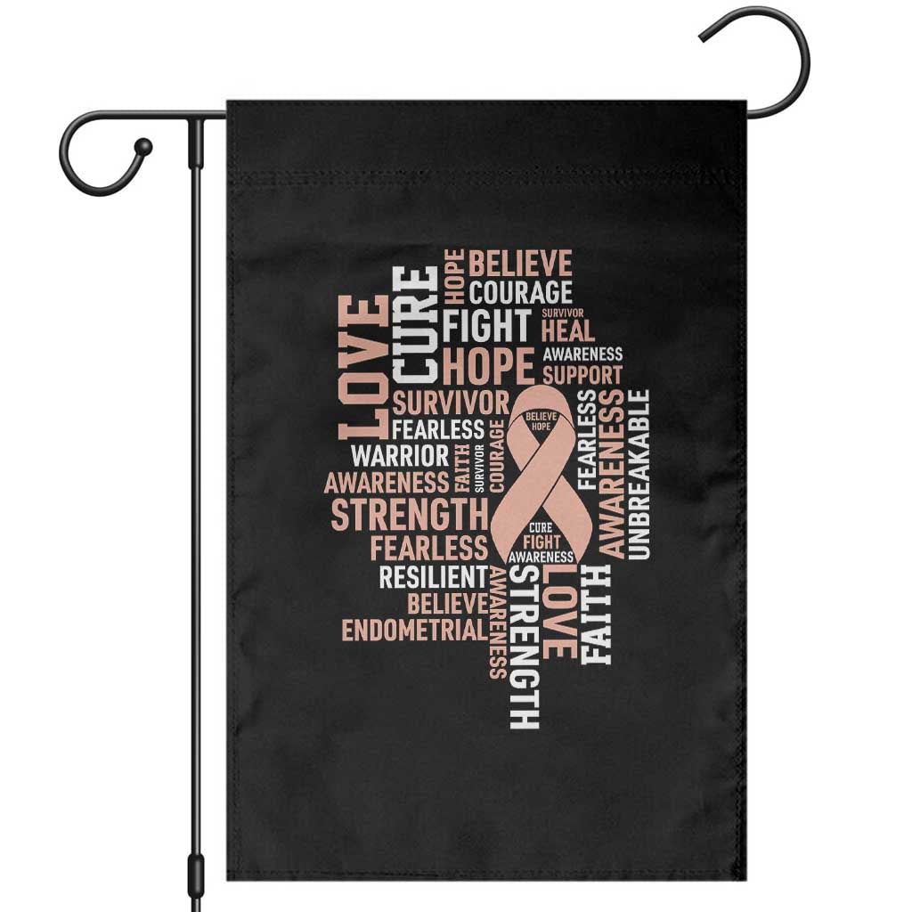 Endometrial Cancer Awareness Garden Flag Warrior Survivor Peach Ribbon