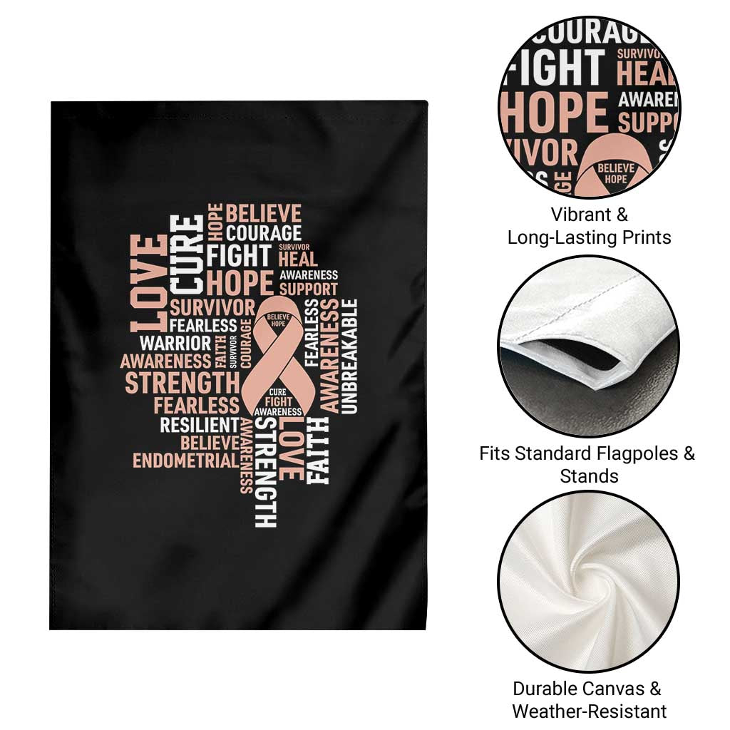 Endometrial Cancer Awareness Garden Flag Warrior Survivor Peach Ribbon
