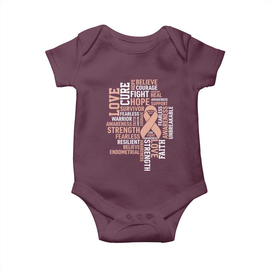 Endometrial Cancer Awareness Baby Onesie Warrior Survivor Peach Ribbon