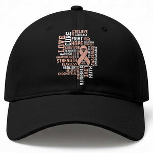 Endometrial Cancer Awareness Baseball Cap Warrior Survivor Peach Ribbon