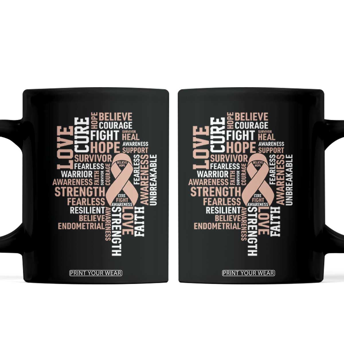 Endometrial Cancer Awareness Coffee Mug Warrior Survivor Peach Ribbon