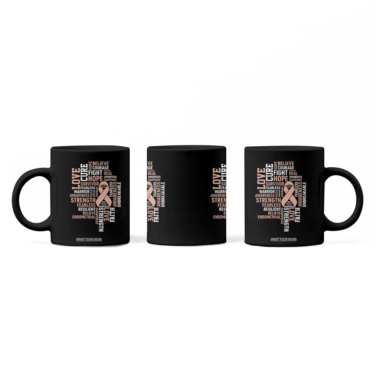 Endometrial Cancer Awareness Coffee Mug Warrior Survivor Peach Ribbon