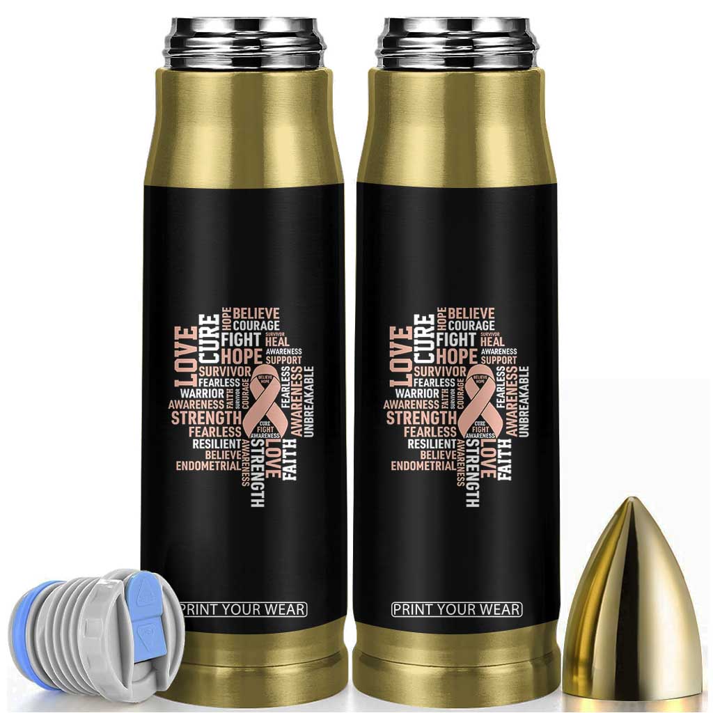 Endometrial Cancer Awareness Bullet Tumbler Warrior Survivor Peach Ribbon