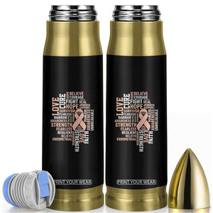 Endometrial Cancer Awareness Bullet Tumbler Warrior Survivor Peach Ribbon