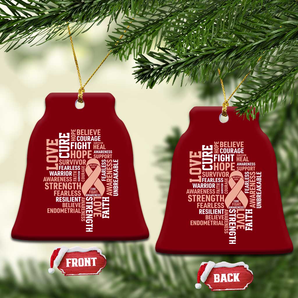 Endometrial Cancer Awareness Ceramic Ornament Warrior Survivor Peach Ribbon