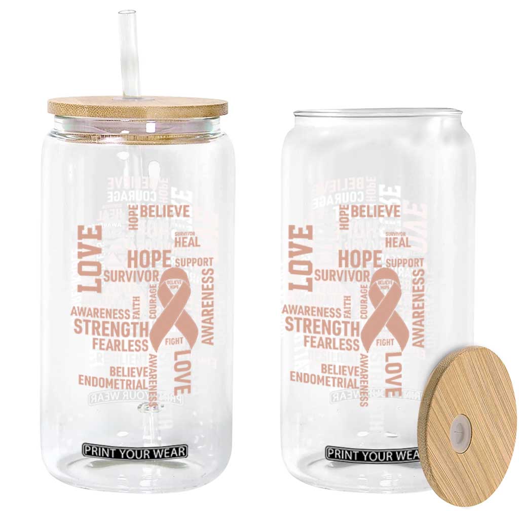 Endometrial Cancer Awareness Glass Can Warrior Survivor Peach Ribbon