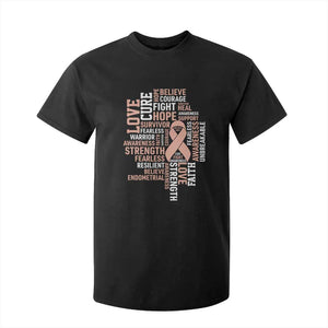 Endometrial Cancer Awareness T Shirt For Kid Warrior Survivor Peach Ribbon