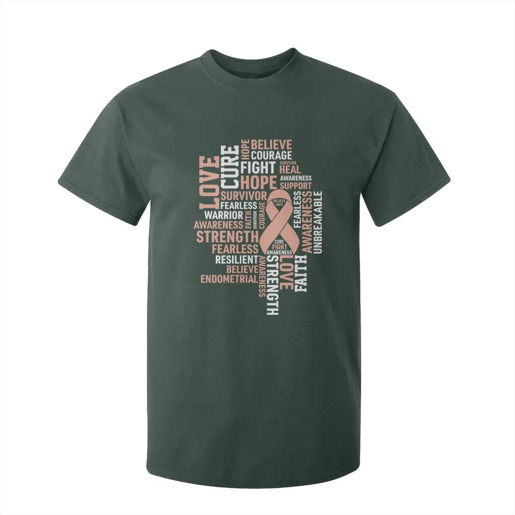 Endometrial Cancer Awareness T Shirt For Kid Warrior Survivor Peach Ribbon