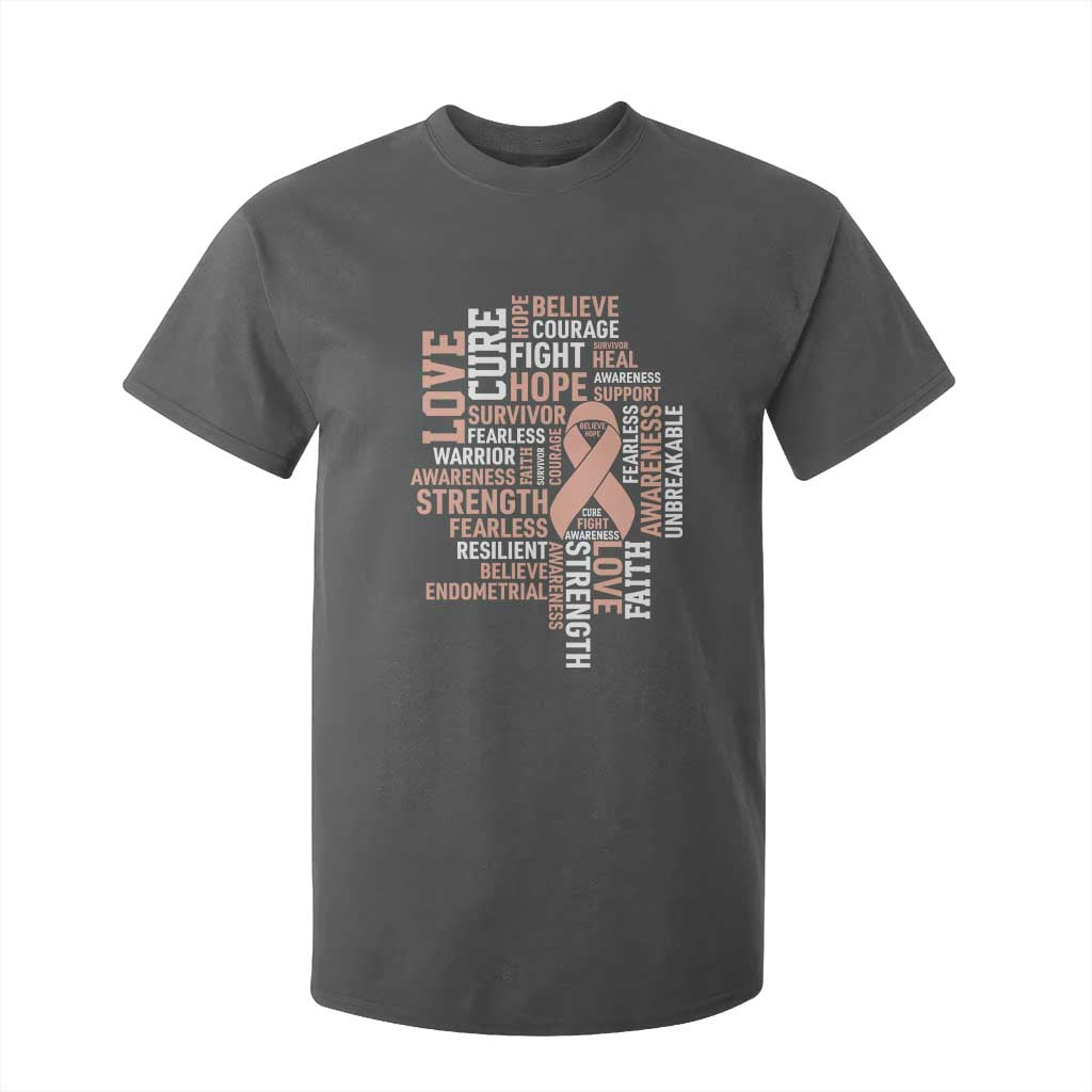 Endometrial Cancer Awareness T Shirt For Kid Warrior Survivor Peach Ribbon