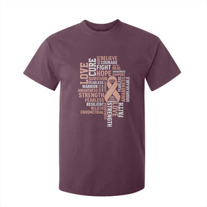 Endometrial Cancer Awareness T Shirt For Kid Warrior Survivor Peach Ribbon