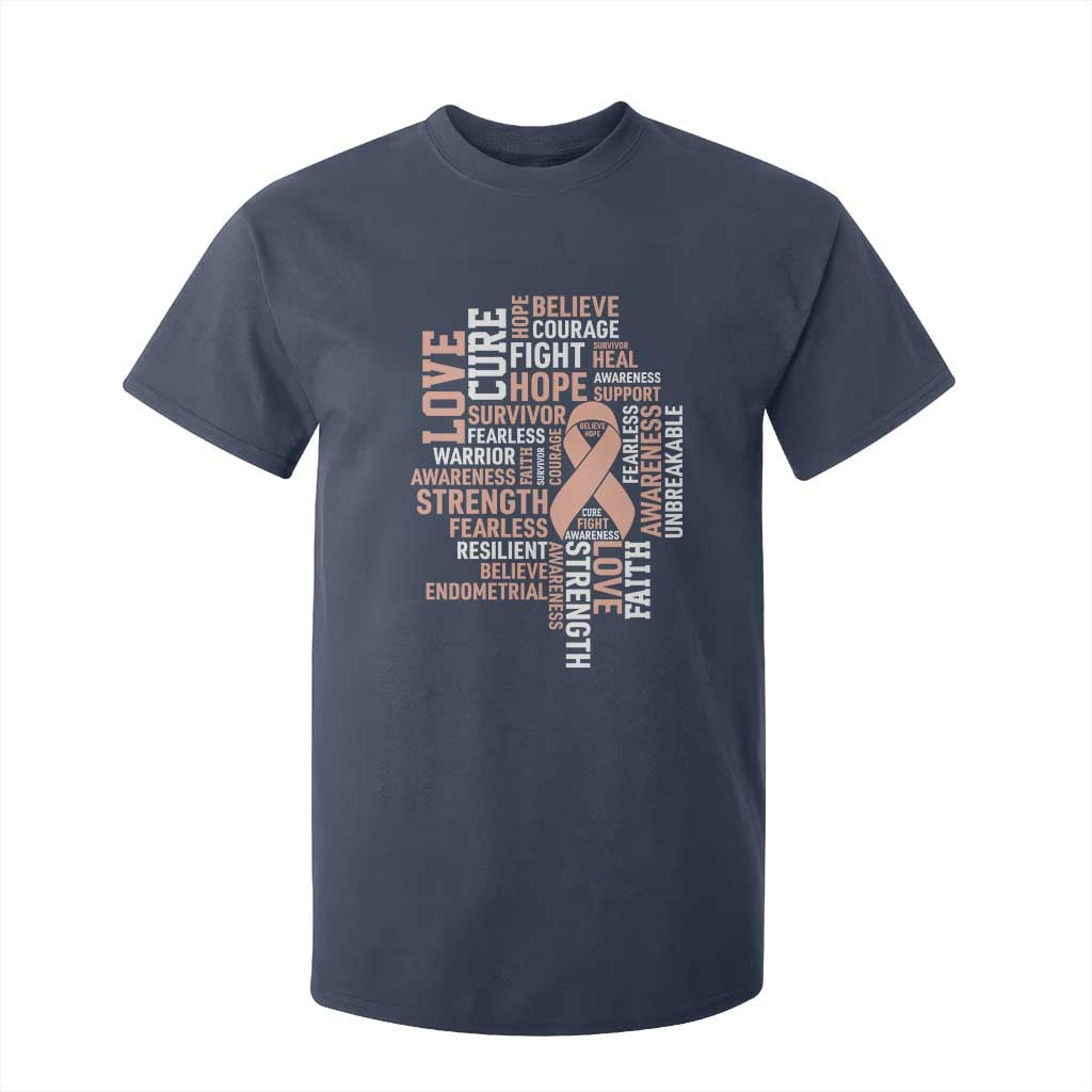 Endometrial Cancer Awareness T Shirt For Kid Warrior Survivor Peach Ribbon