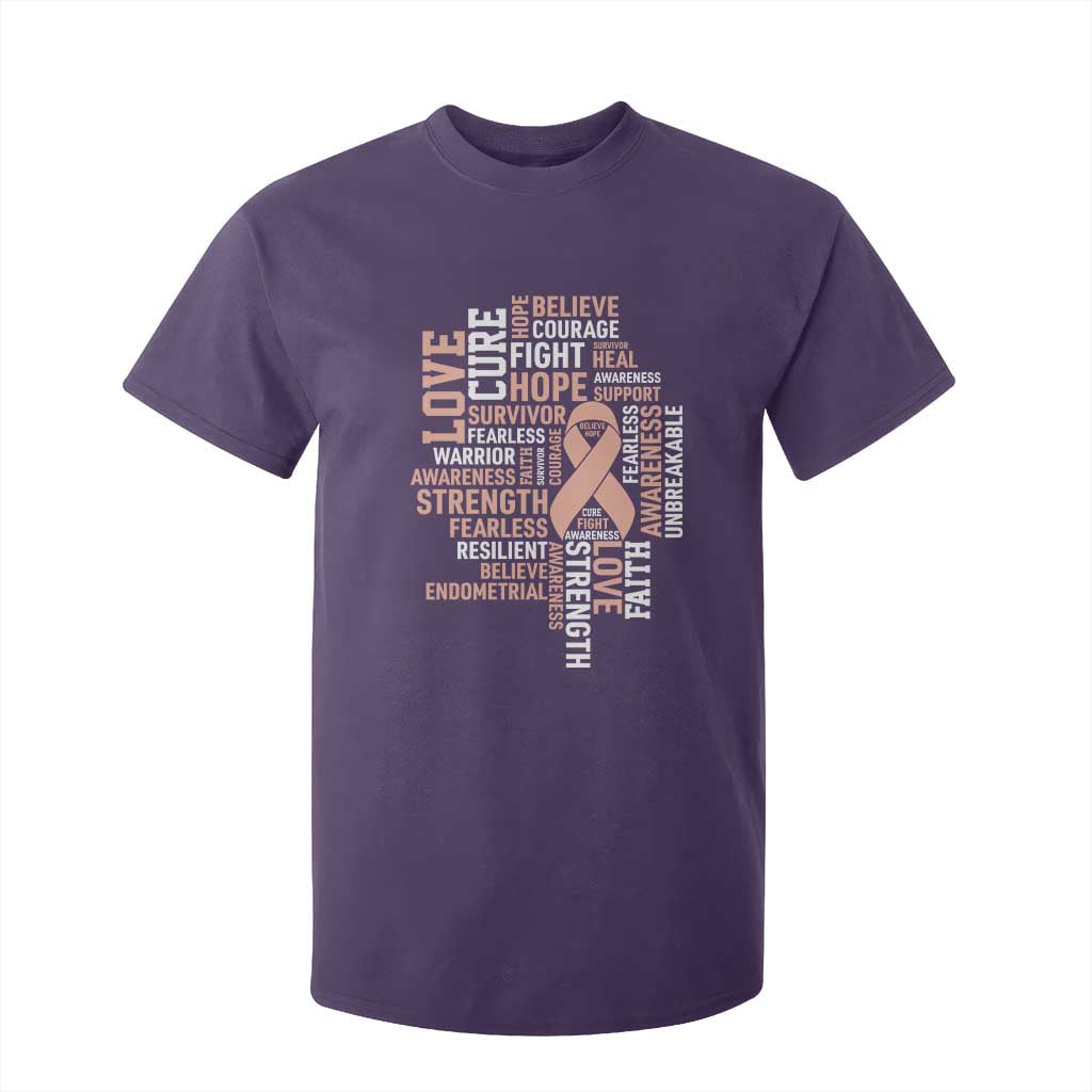 Endometrial Cancer Awareness T Shirt For Kid Warrior Survivor Peach Ribbon