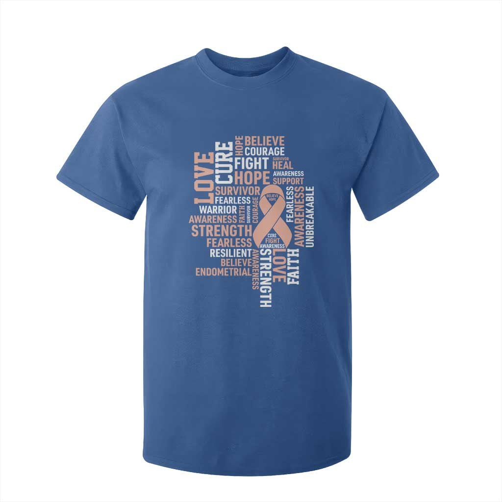 Endometrial Cancer Awareness T Shirt For Kid Warrior Survivor Peach Ribbon