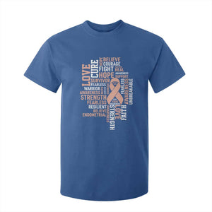 Endometrial Cancer Awareness T Shirt For Kid Warrior Survivor Peach Ribbon