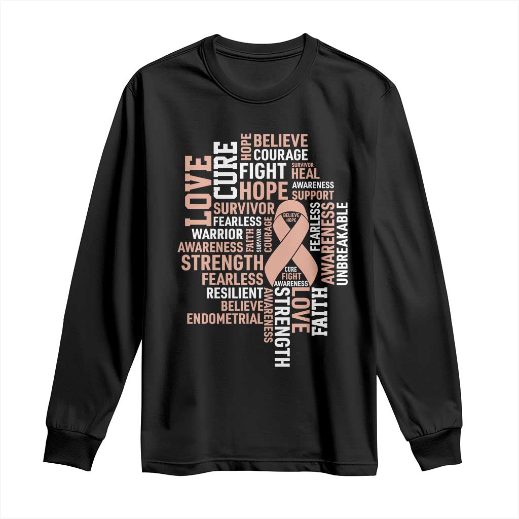 Endometrial Cancer Awareness Long Sleeve Shirt Warrior Survivor Peach Ribbon