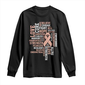 Endometrial Cancer Awareness Long Sleeve Shirt Warrior Survivor Peach Ribbon