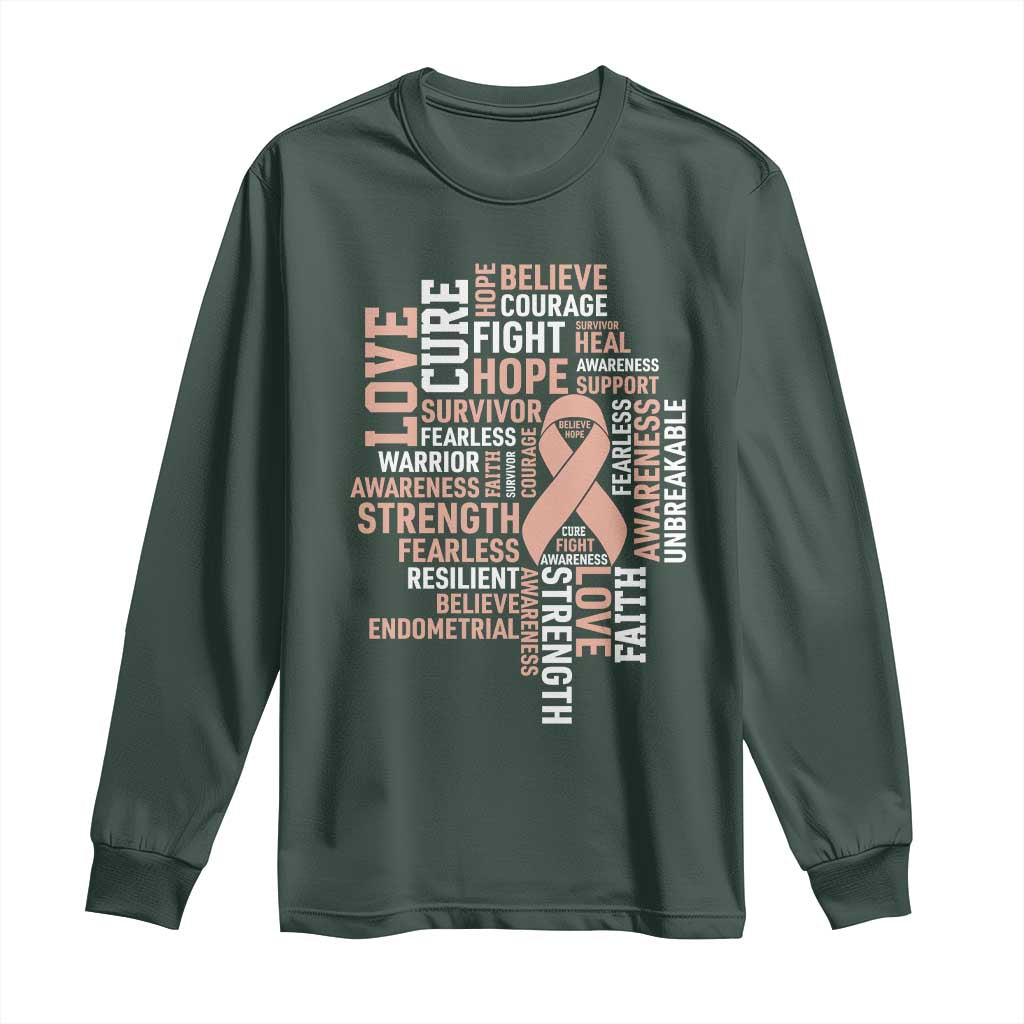 Endometrial Cancer Awareness Long Sleeve Shirt Warrior Survivor Peach Ribbon