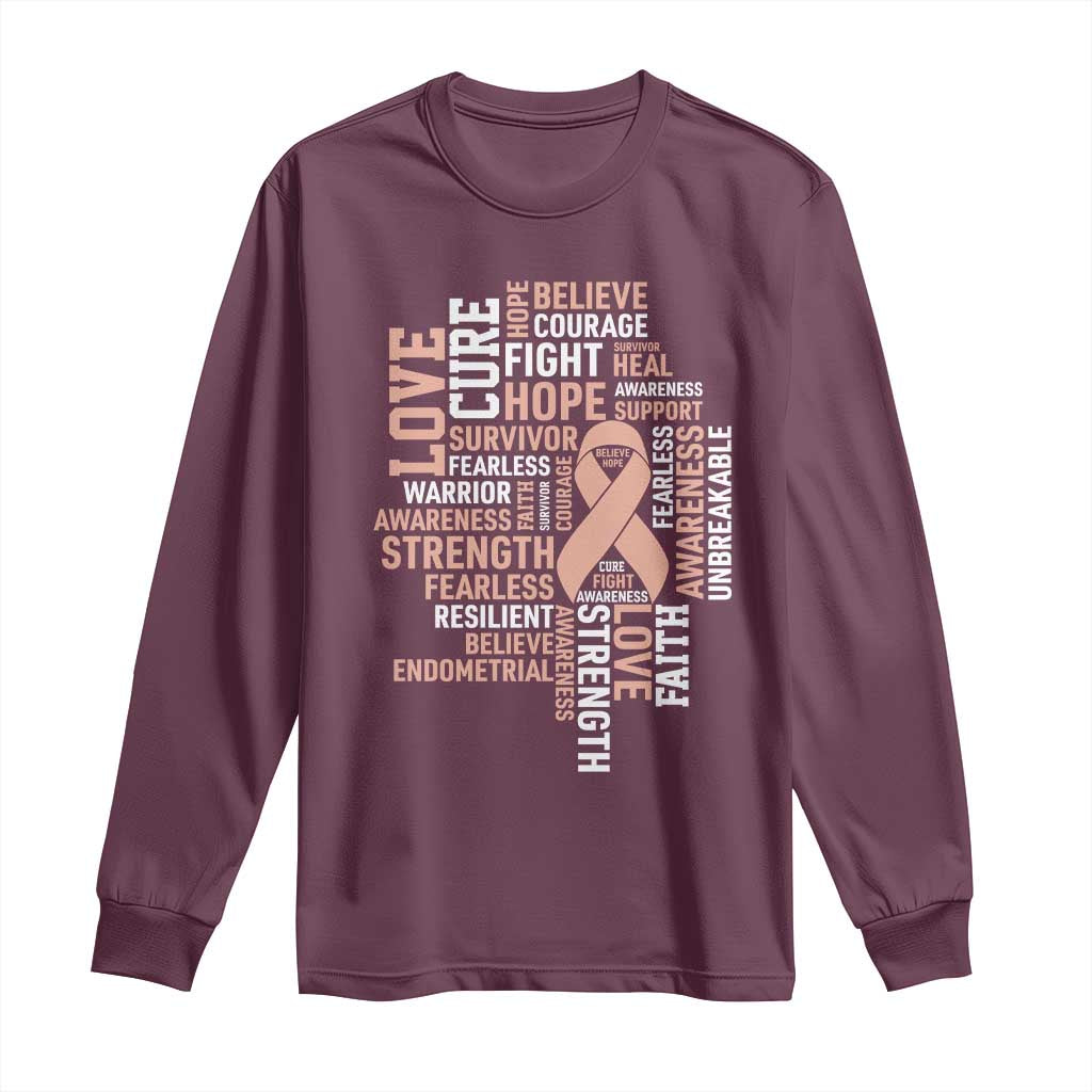 Endometrial Cancer Awareness Long Sleeve Shirt Warrior Survivor Peach Ribbon