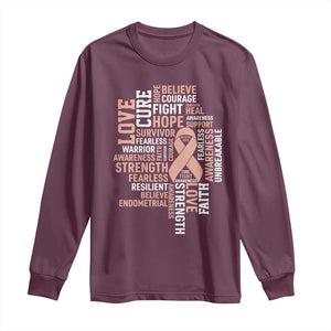 Endometrial Cancer Awareness Long Sleeve Shirt Warrior Survivor Peach Ribbon