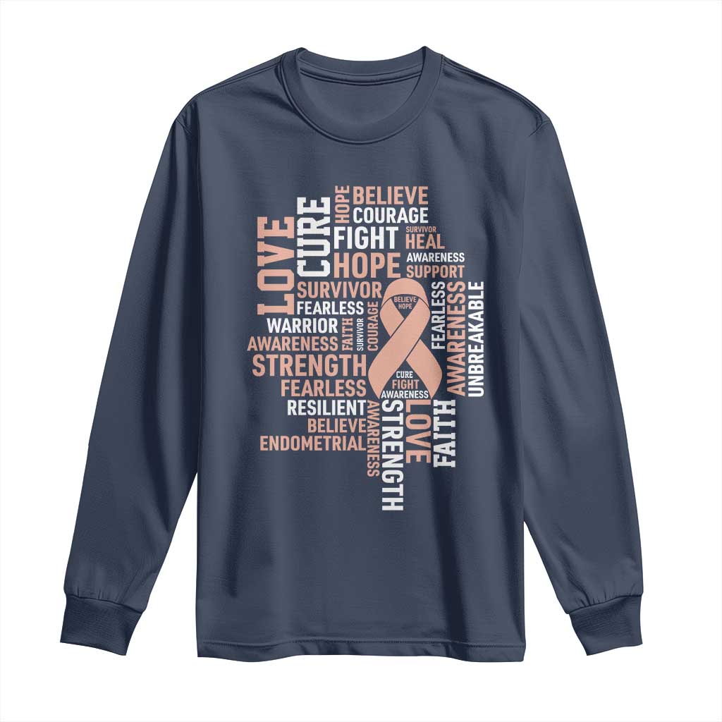 Endometrial Cancer Awareness Long Sleeve Shirt Warrior Survivor Peach Ribbon