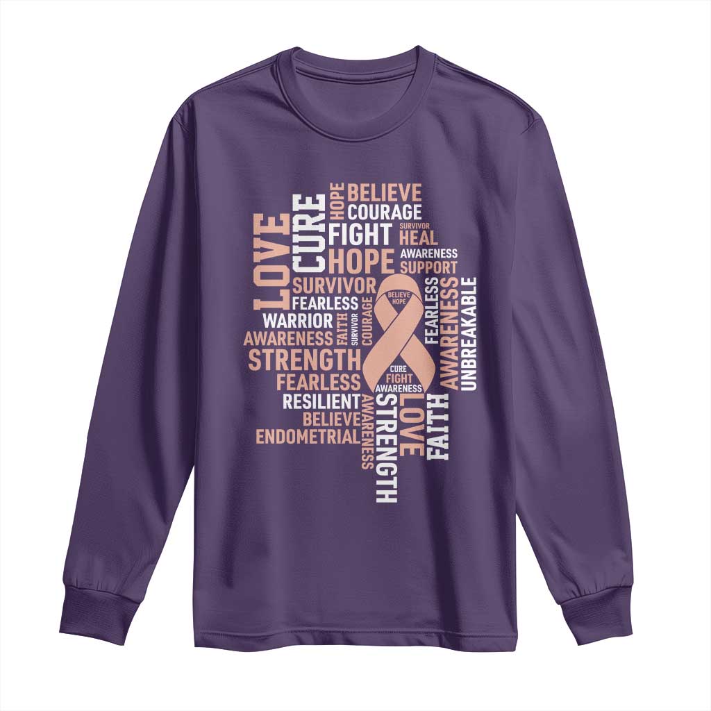 Endometrial Cancer Awareness Long Sleeve Shirt Warrior Survivor Peach Ribbon