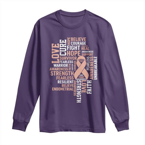 Endometrial Cancer Awareness Long Sleeve Shirt Warrior Survivor Peach Ribbon