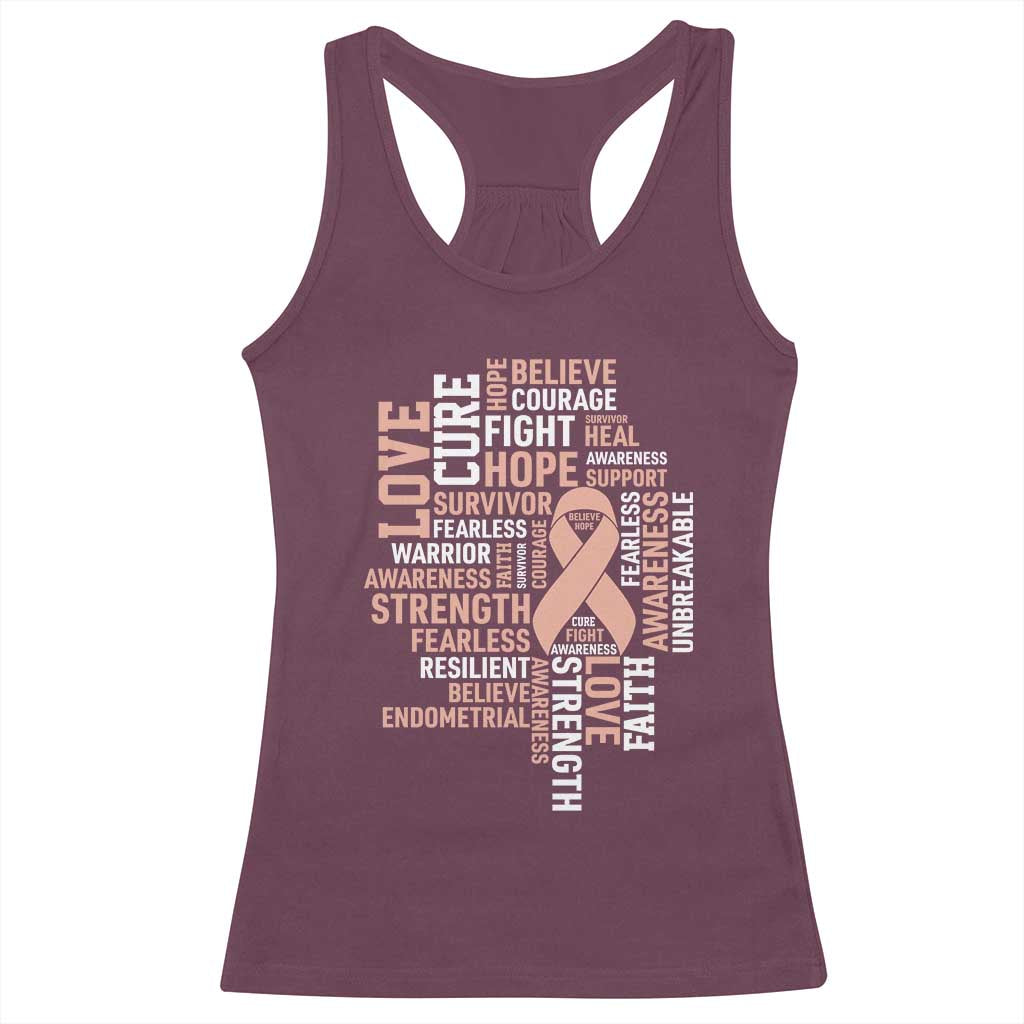 Endometrial Cancer Awareness Racerback Tank Top Warrior Survivor Peach Ribbon