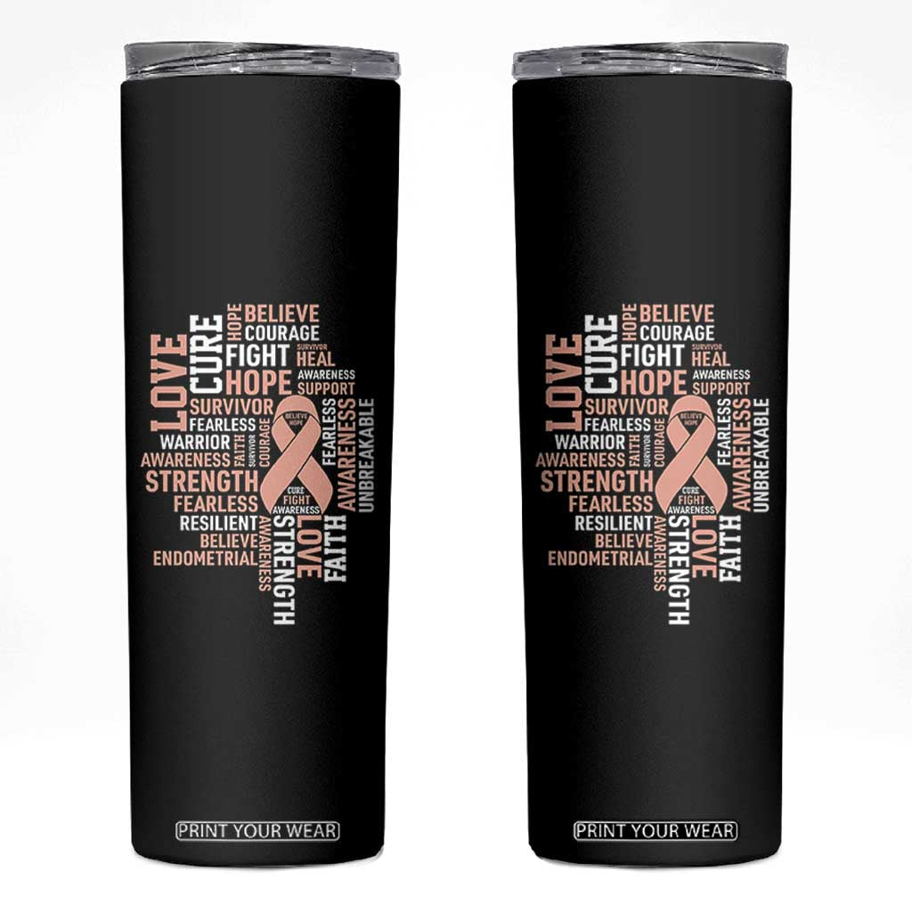 Endometrial Cancer Awareness Skinny Tumbler Warrior Survivor Peach Ribbon