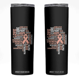 Endometrial Cancer Awareness Skinny Tumbler Warrior Survivor Peach Ribbon
